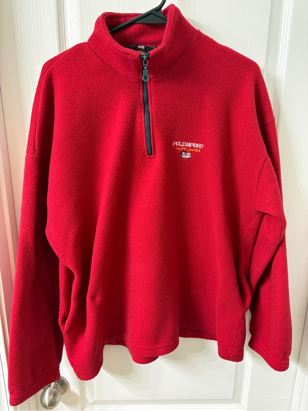 Men's Vintage Ralph Lauren Polo Sport Red Fleece Quarter Zip Size Large
